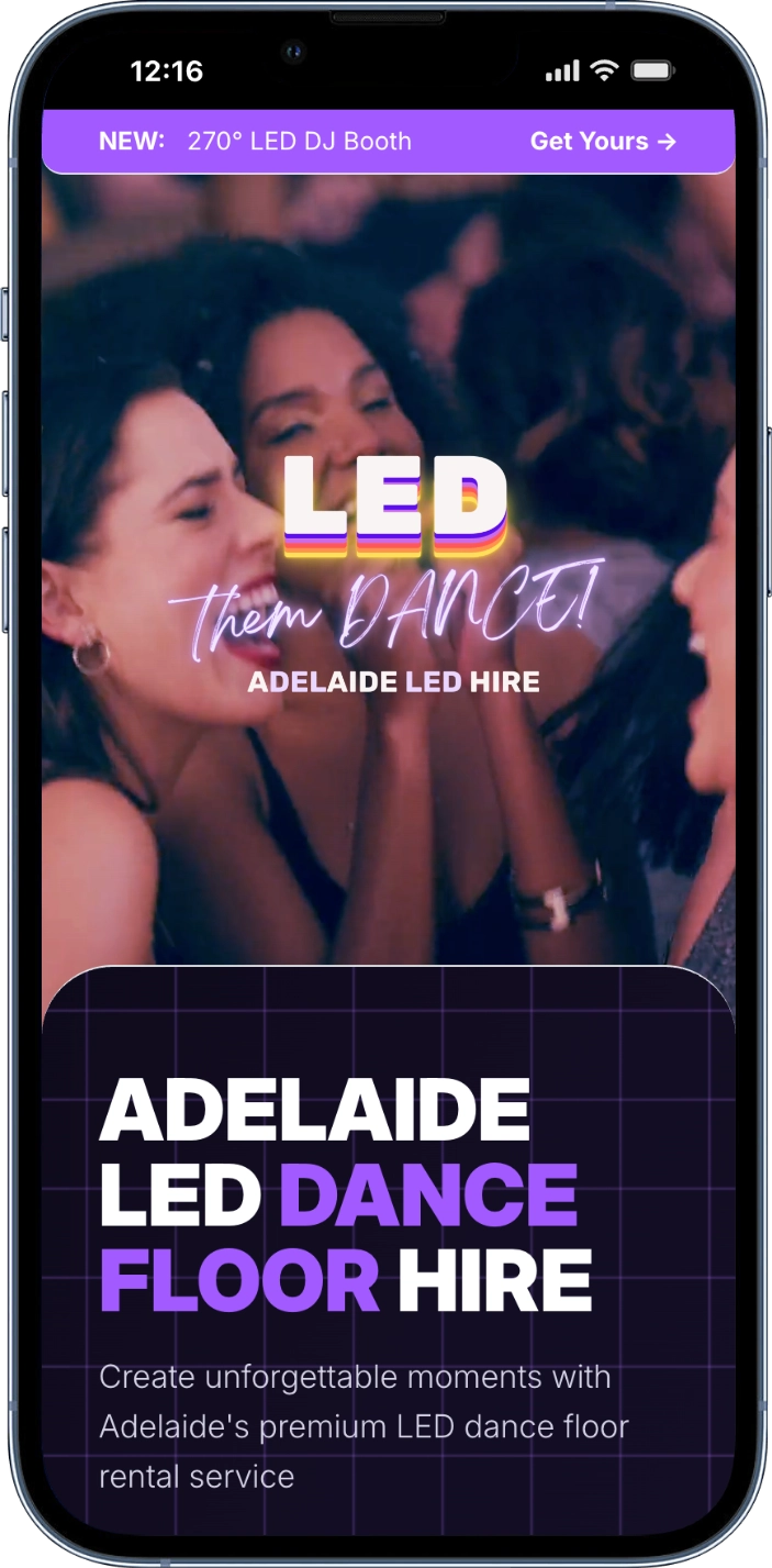 Adelaide LED Hire Website auf dem Smartphone